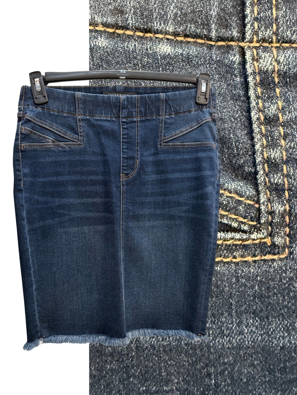 Liverpool Los Angeles Chloe Cat Eye Raw Hem Denim Skirt Size 4
